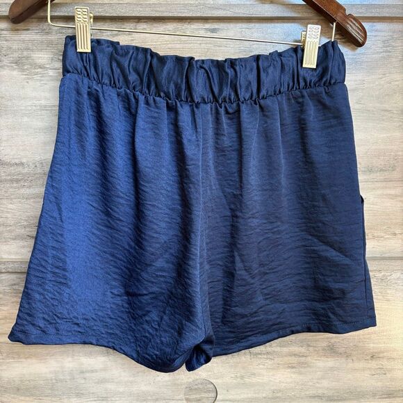 Tyche Navy Blue Textured Satin Dress Shorts M Romantic Feminine Preppy Evening - Picture 2 of 8